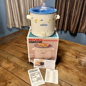 NEW! 80s Rival Slow Cooker Crock Pot 3½ Qt Model 3100 Peach Floral USA Box WORKS